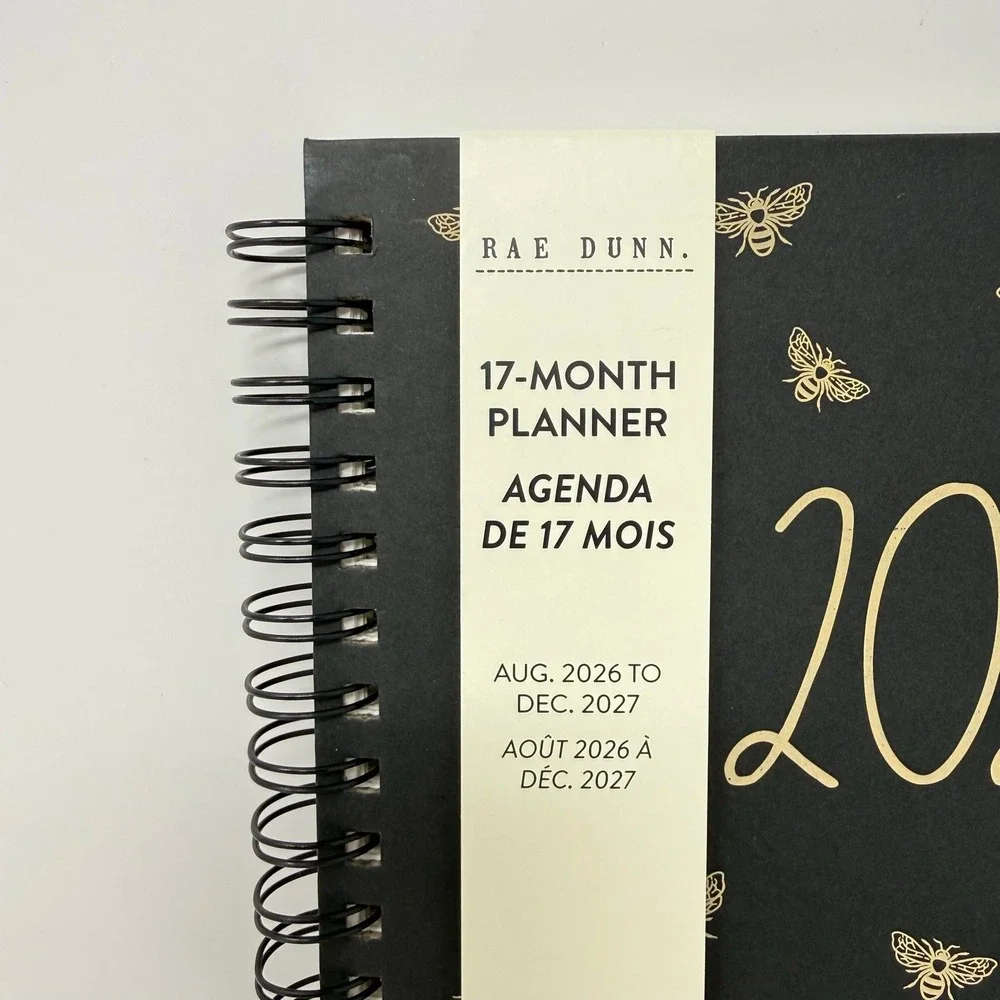 Rae Dunn 2027 17 Month Planner Black Gold Bee Hardcover Spiral Agenda Planner
